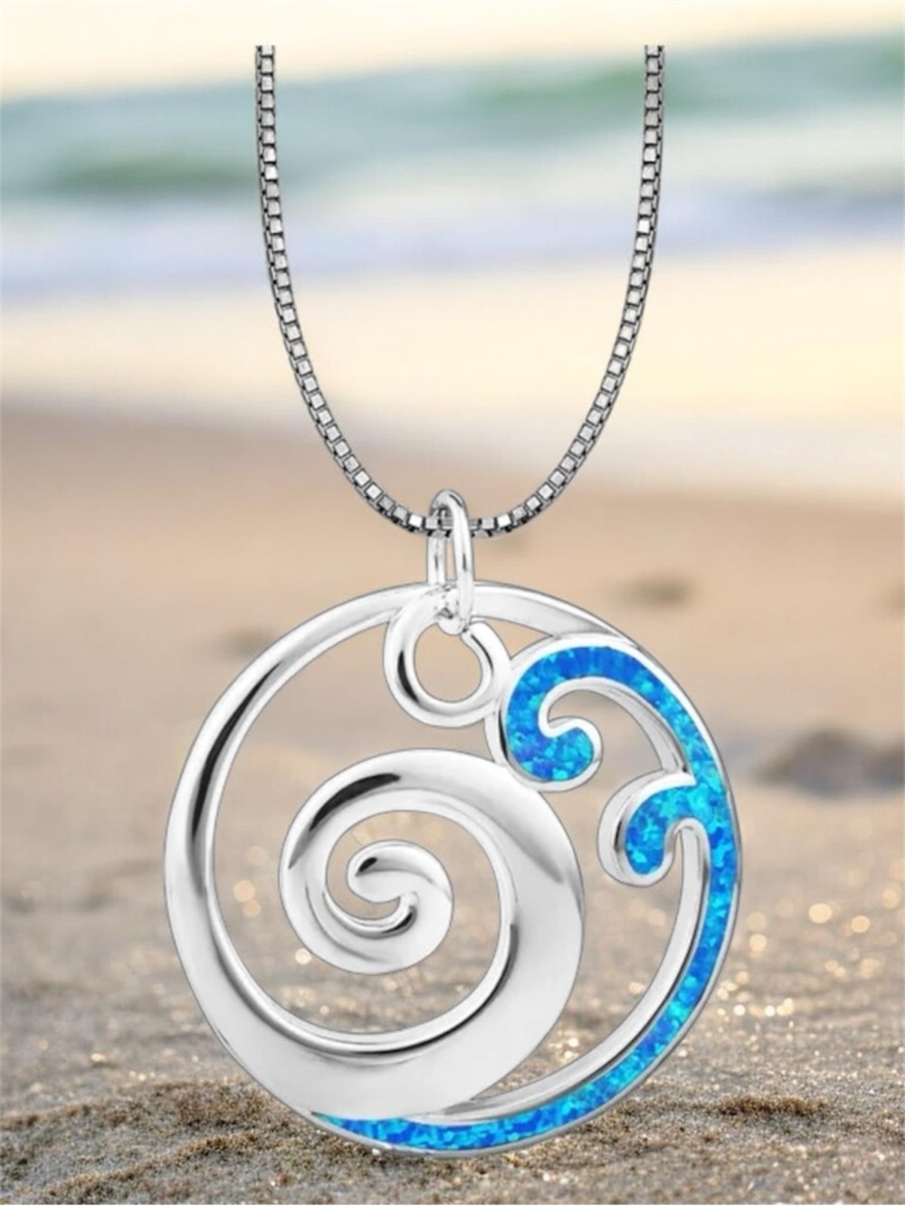 Sterling Silver Blue Wave Opal Pendant Necklace